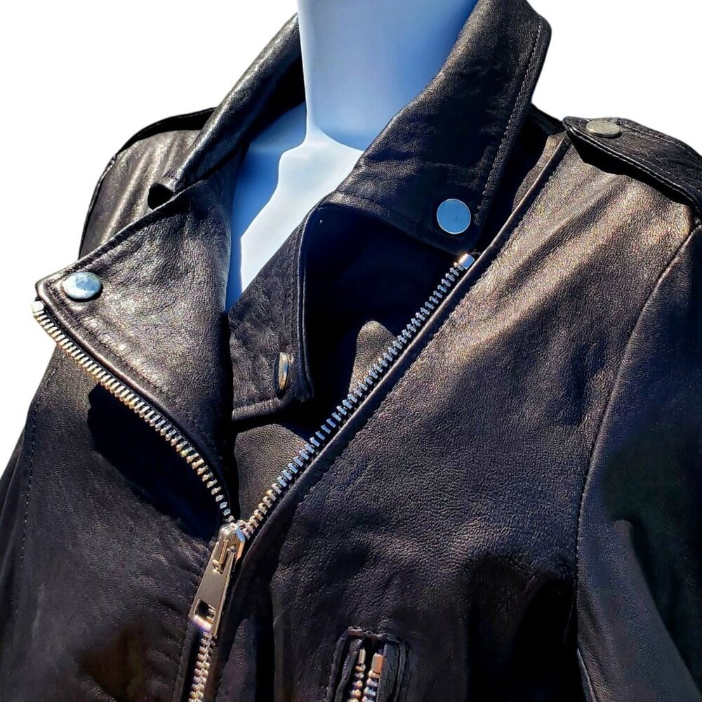 Hipchik Couture Rhinestone Crystal Love Black Lambskin Leather Jacket S M Moto - Picture 4 of 12